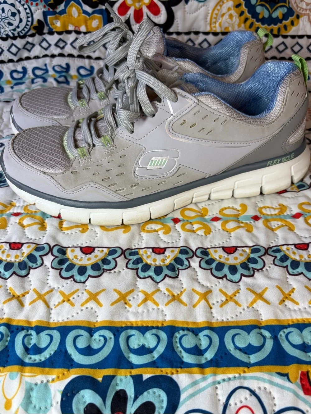 Skechers Light Gray and Pale Green Women's Sneakers